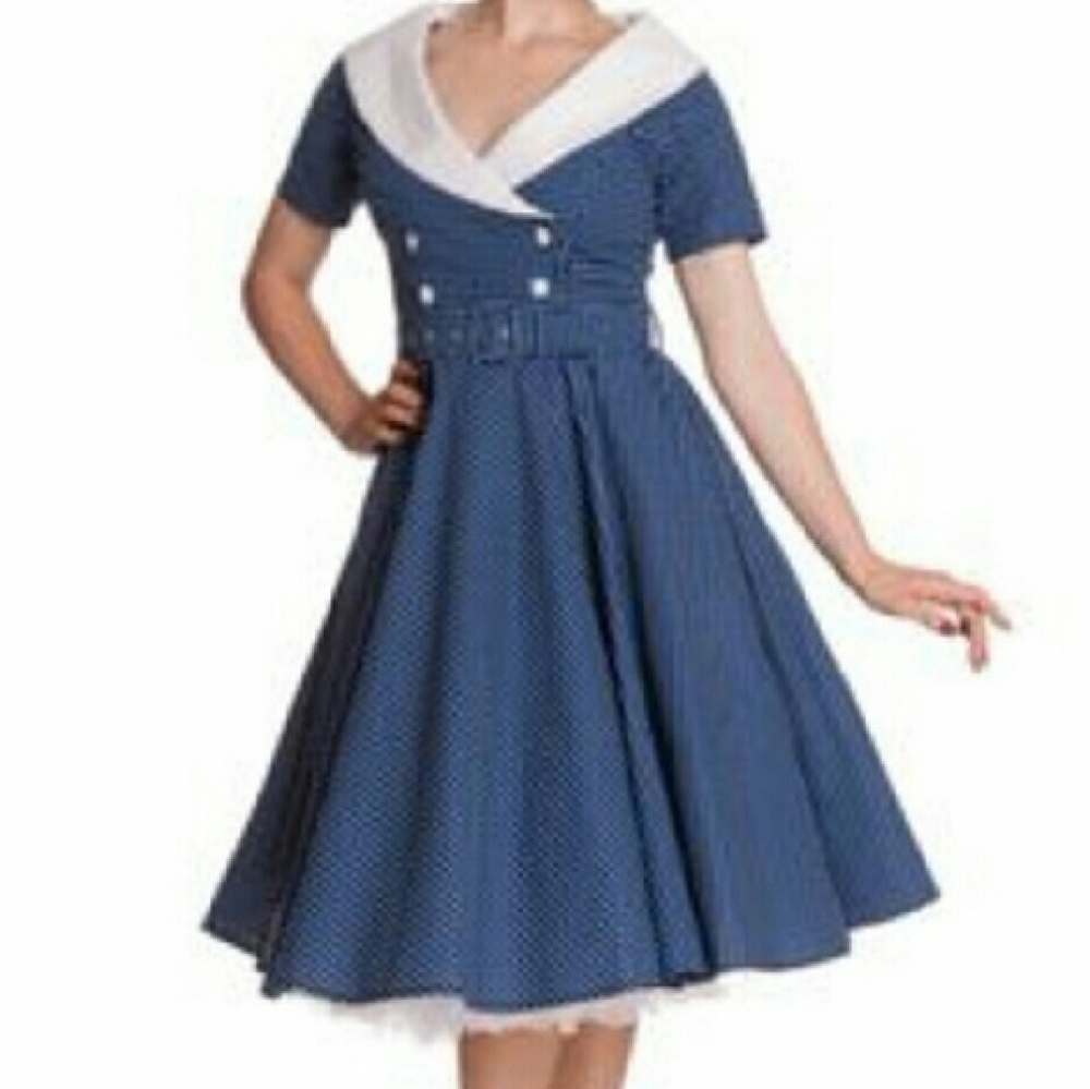 Retro Blue Polka Dot Dress